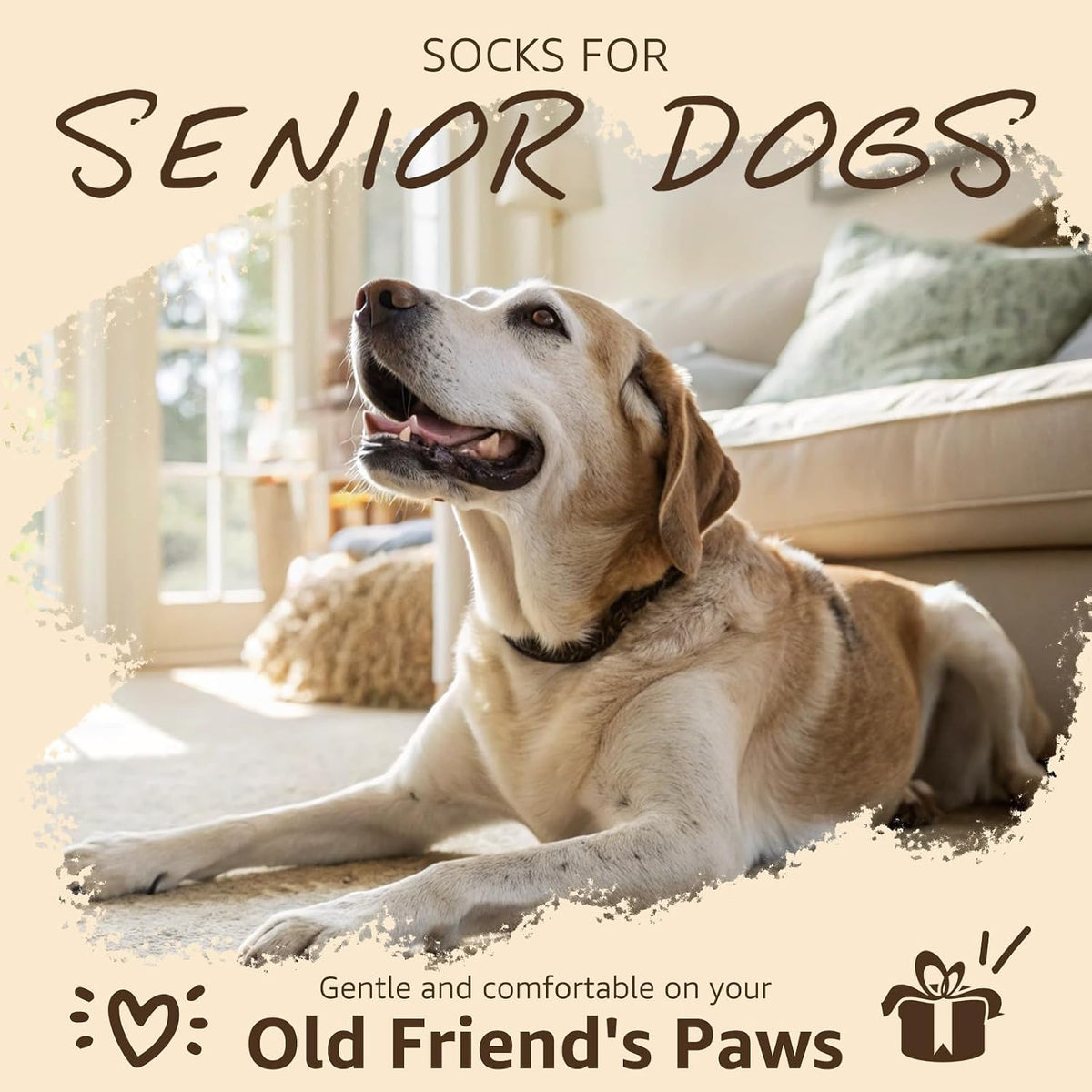 Pink Scenereal dog socks for senior dogs on hardwood floor