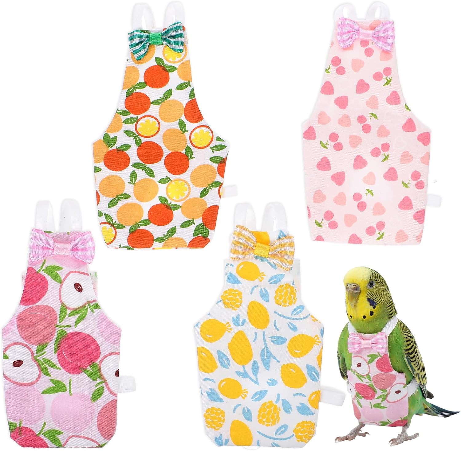 HJZHII Gjinxi reusable bird diaper pack front view showing four colorful fruit patterns for parrots.