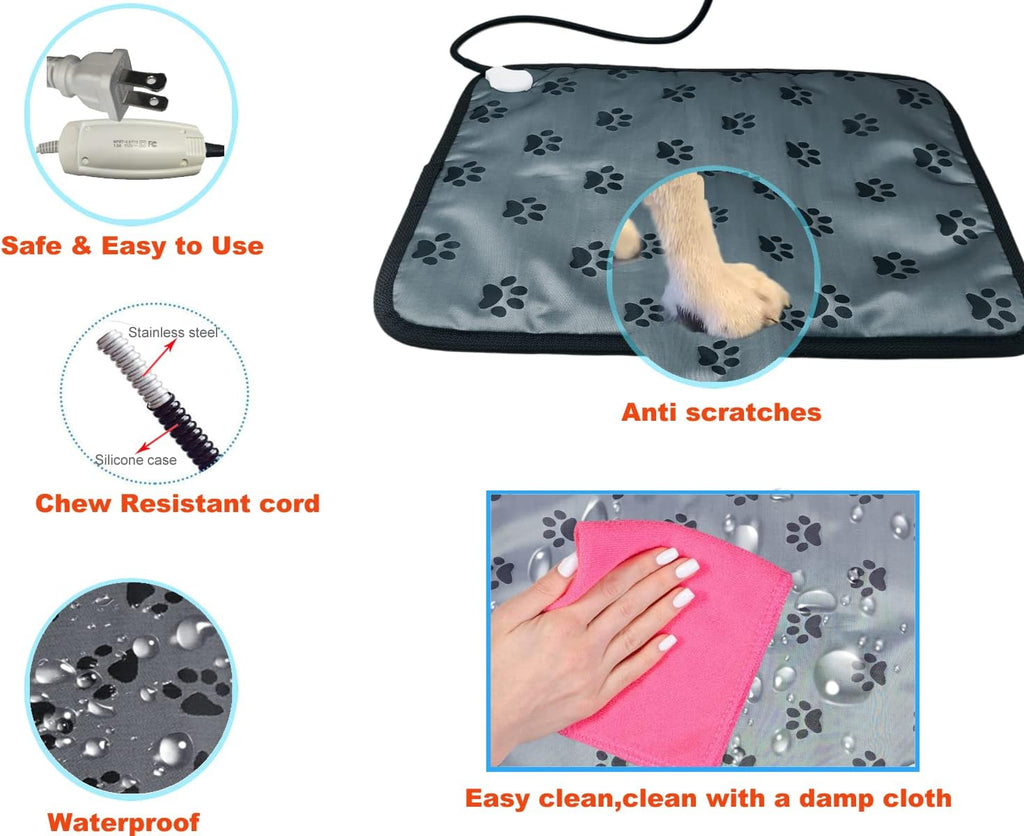 Cat sleeping soundly on an outdoor-safe waterproof heated pet bed cushion.