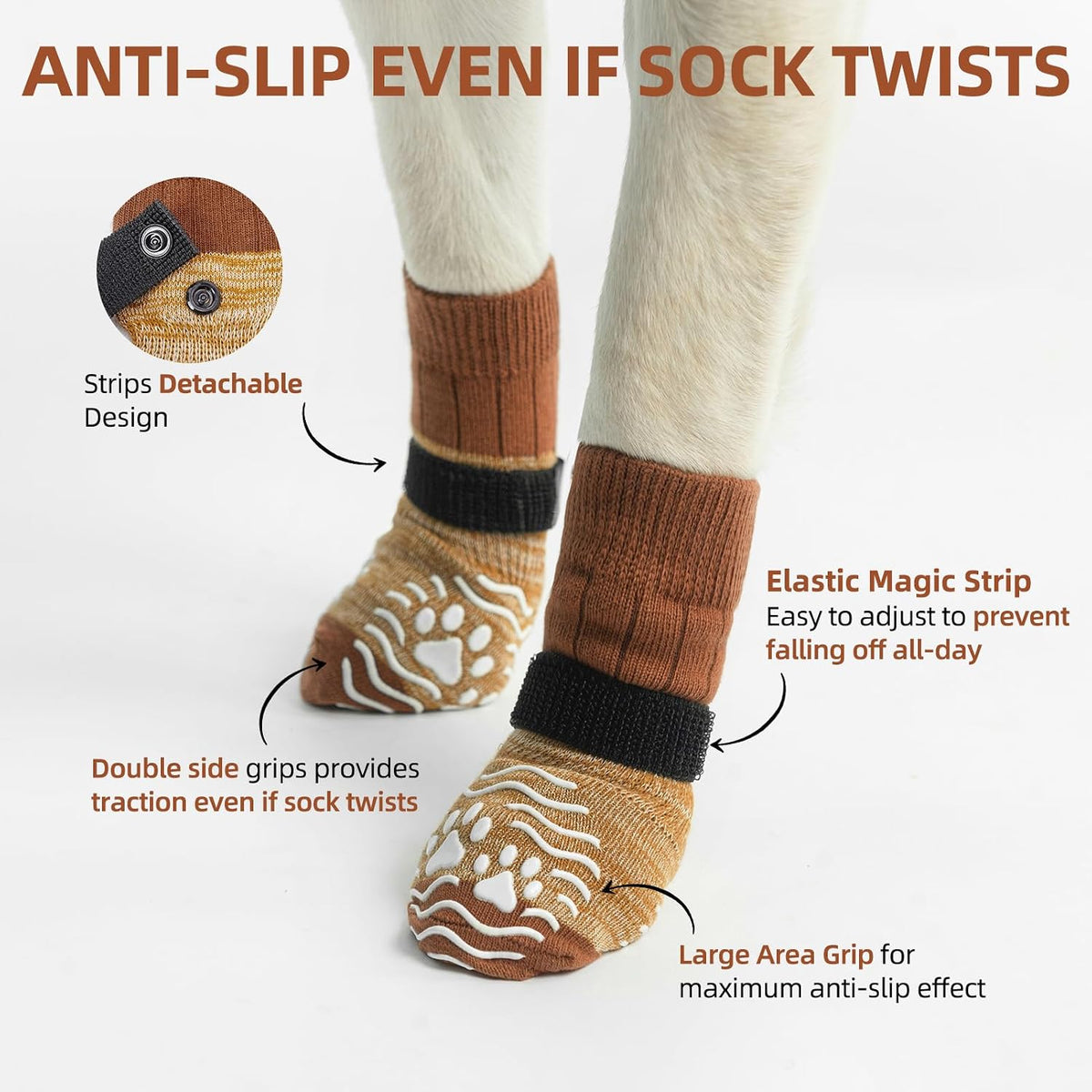 Close up of double-sided silicone grippers on dog socks