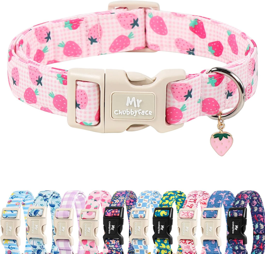 MR.CHUBBYFACE Spring Summer Pink Dog Collar, Cute Pink Floral Pattern Puppy Collar, Durable Soft Fabric Pet Collar Gift for Small Medium Large Female Dog - Image 11