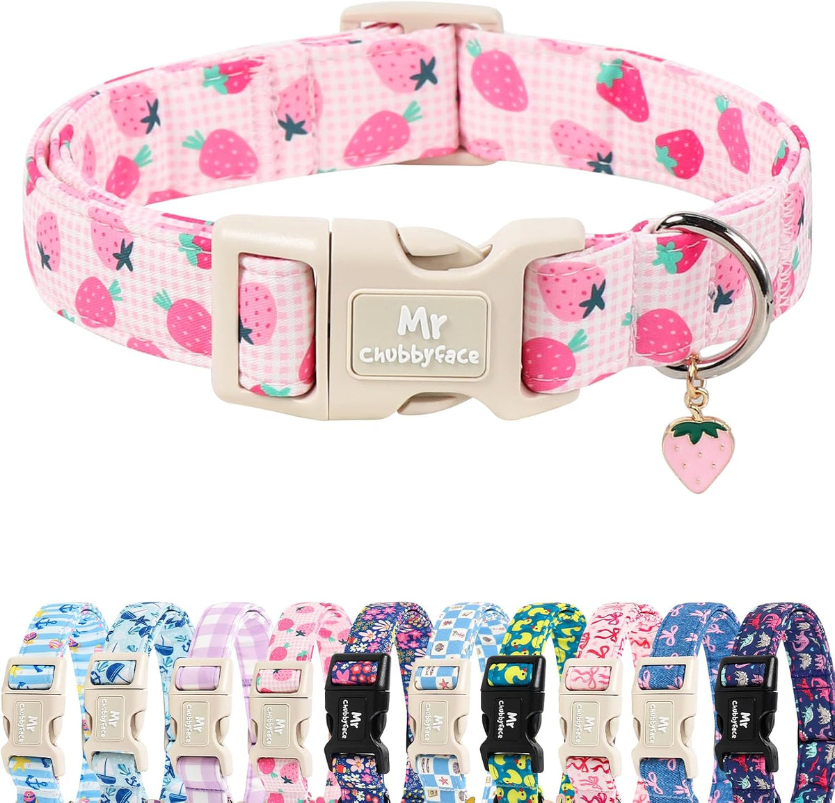 MR.CHUBBYFACE Spring Summer Pink Dog Collar, Cute Pink Floral Pattern Puppy Collar, Durable Soft Fabric Pet Collar Gift for Small Medium Large Female Dog - Image 11