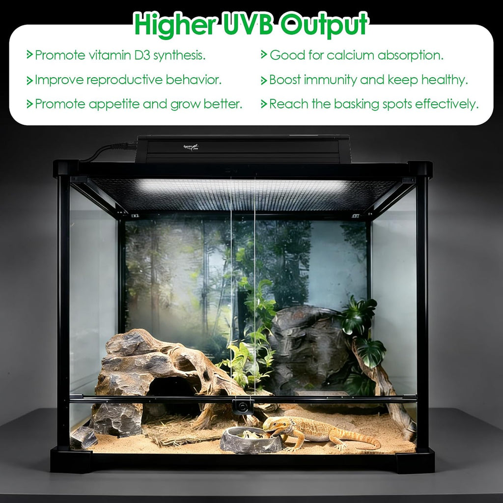 Hygger Zoo high output terrarium hood with internal curved reflector for enhanced reptile UV light delivery.