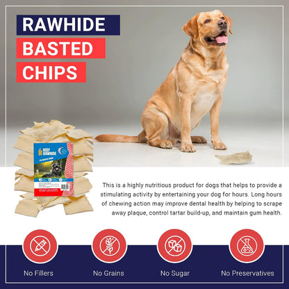 Natural USA sourced dog chew treats spread out to show size variation appropriate for puppies to seniors.