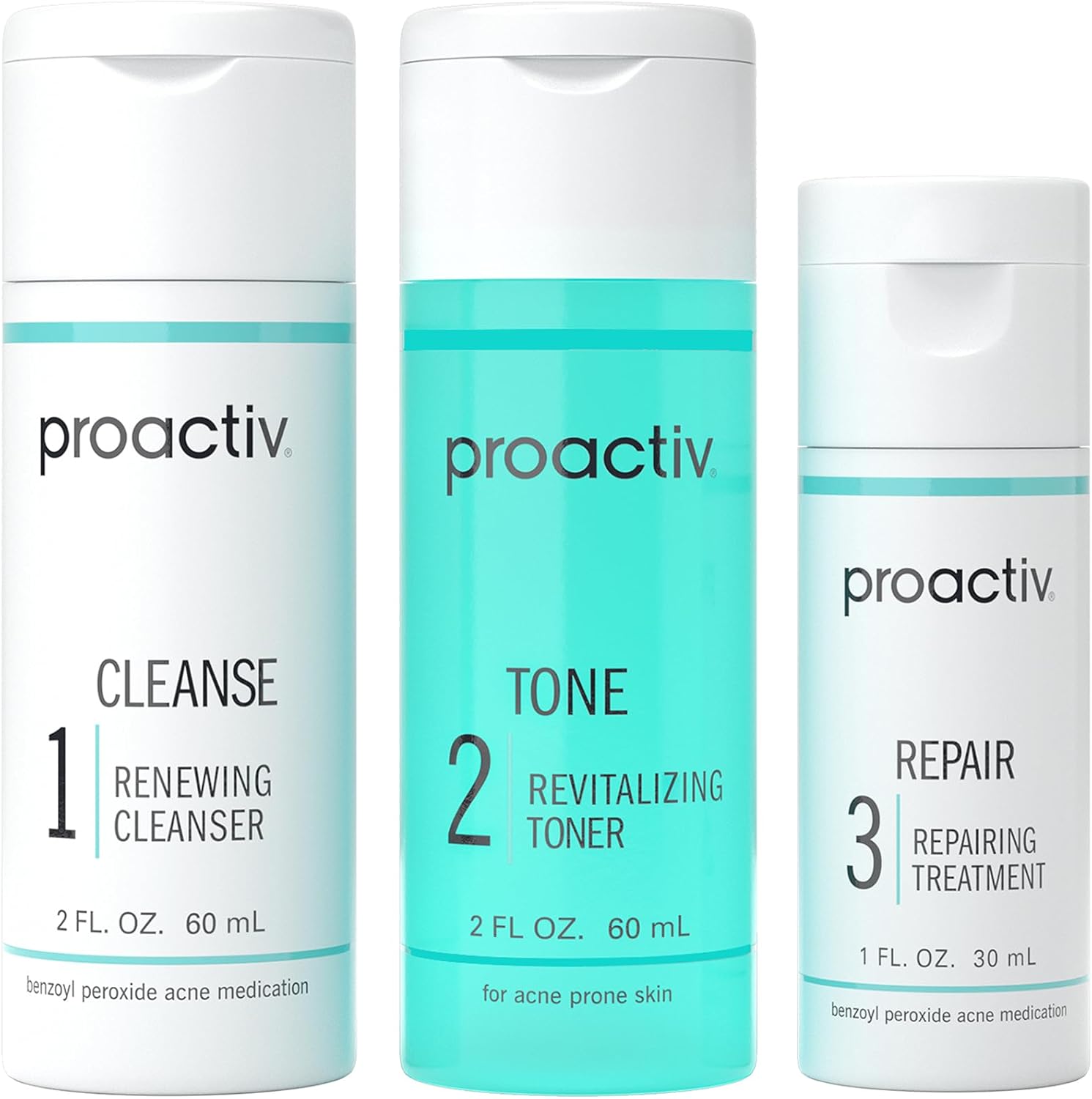 Proactiv 3 Step Acne Treatment 30 Day Starter Kit front view showing the complete skincare routine packaging.