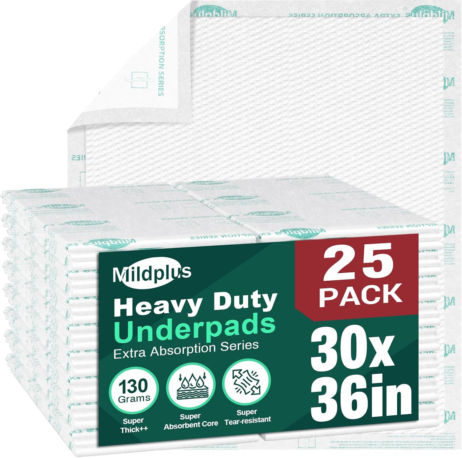 Mildplus heavy duty underpads 30 by 36 inches front packaging view