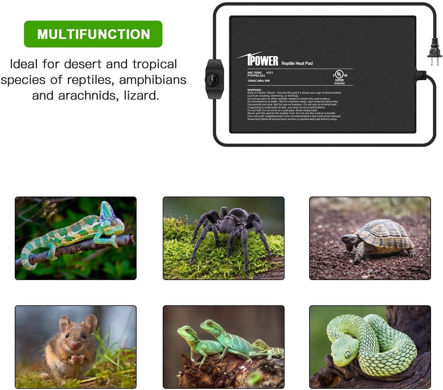 IPower reptile heat mat packaging and contents