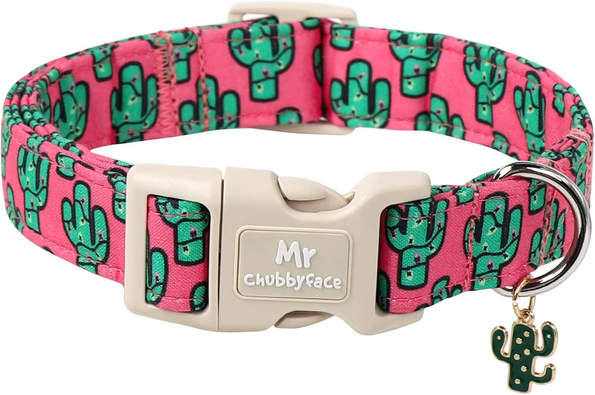 MR.CHUBBYFACE Spring Summer Pink Dog Collar, Cute Pink Floral Pattern Puppy Collar, Durable Soft Fabric Pet Collar Gift for Small Medium Large Female Dog - Image 13
