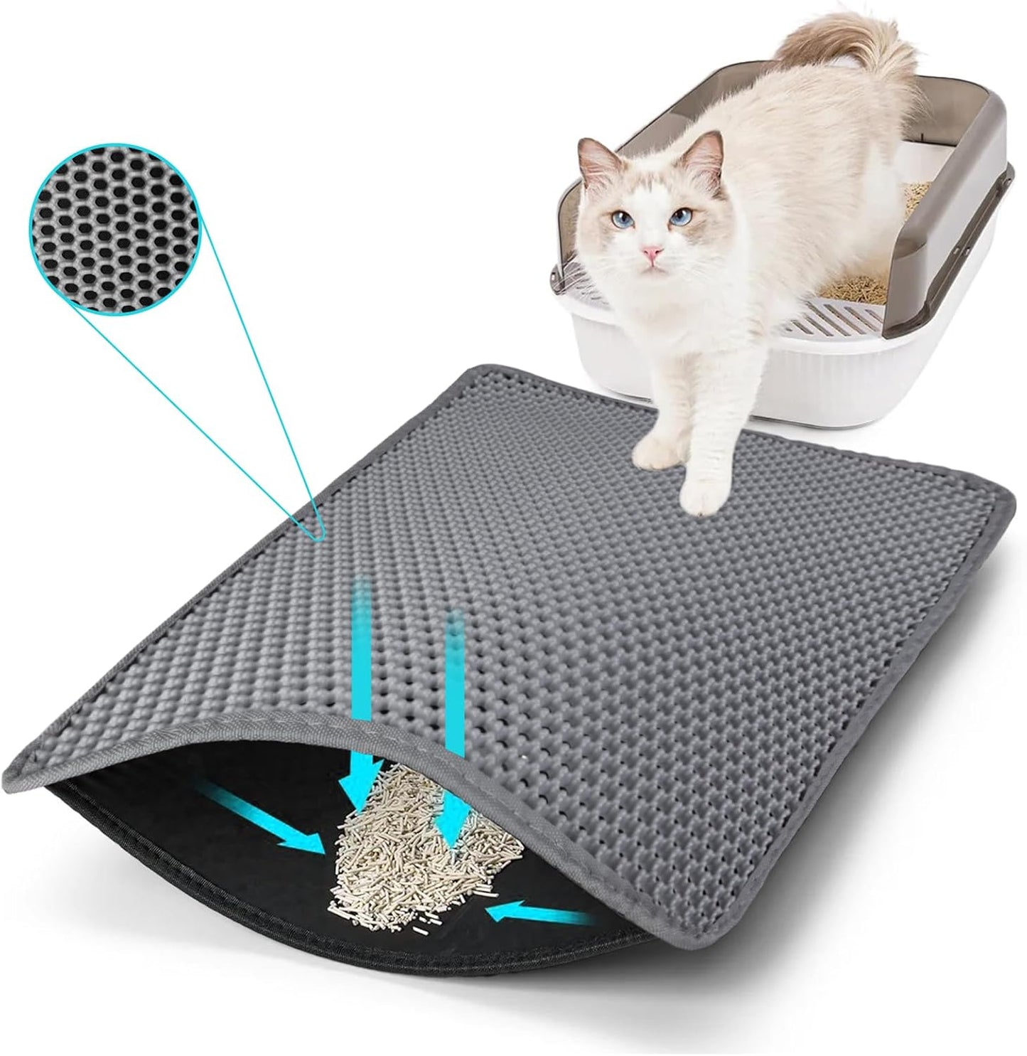 FADEYJ cat litter mat double layer grey front view outside litter box