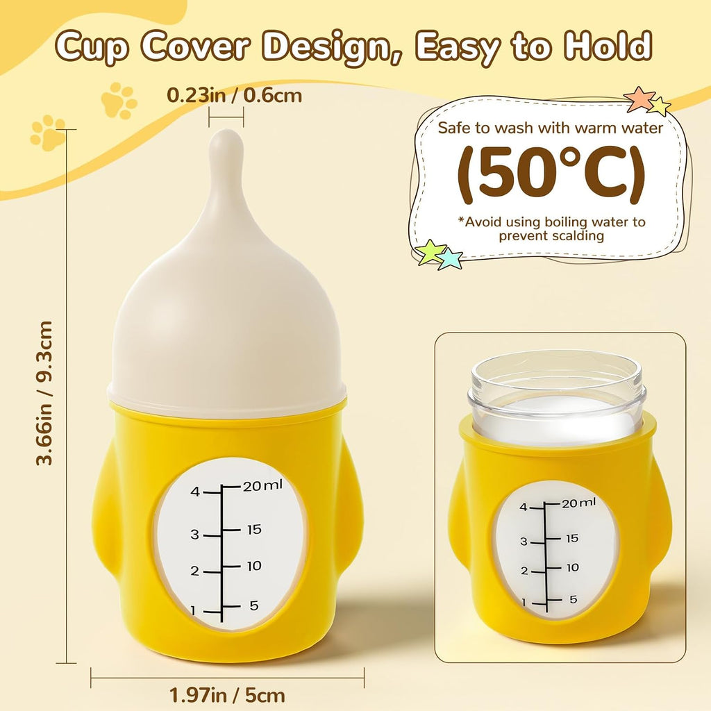 Easy-grip wide neck design of the Siyyim anti-leak pet nursing bottle being held for feeding.