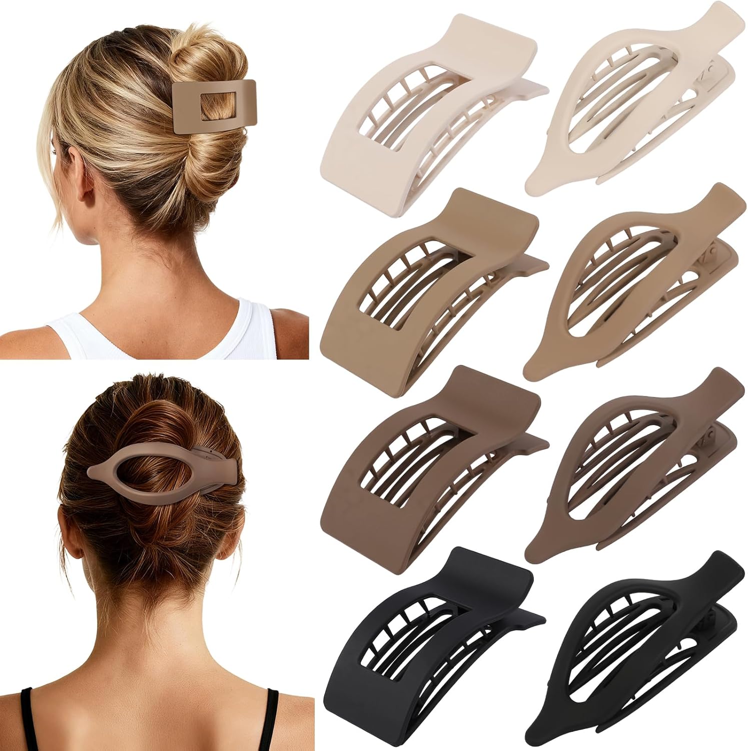 Ehaler 8 piece French flat hair clips front view brown matte set