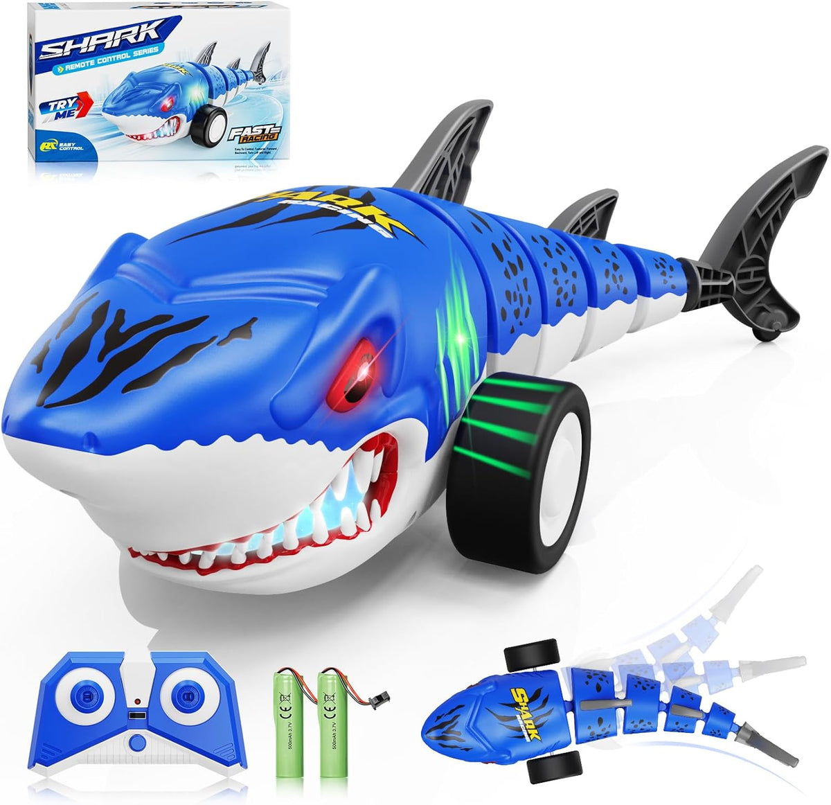 The Decor Affair remote control shark car front view with LED lights
