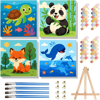 Arttoplus 4 Pack Paint by Numbers Kit for Kids front view showing animal designs