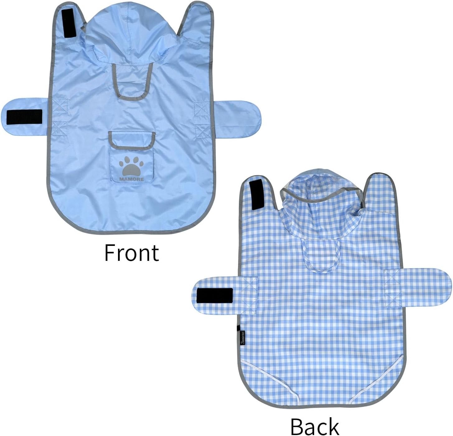 MAMORE waterproof pet jacket showing the plaid pattern interior side