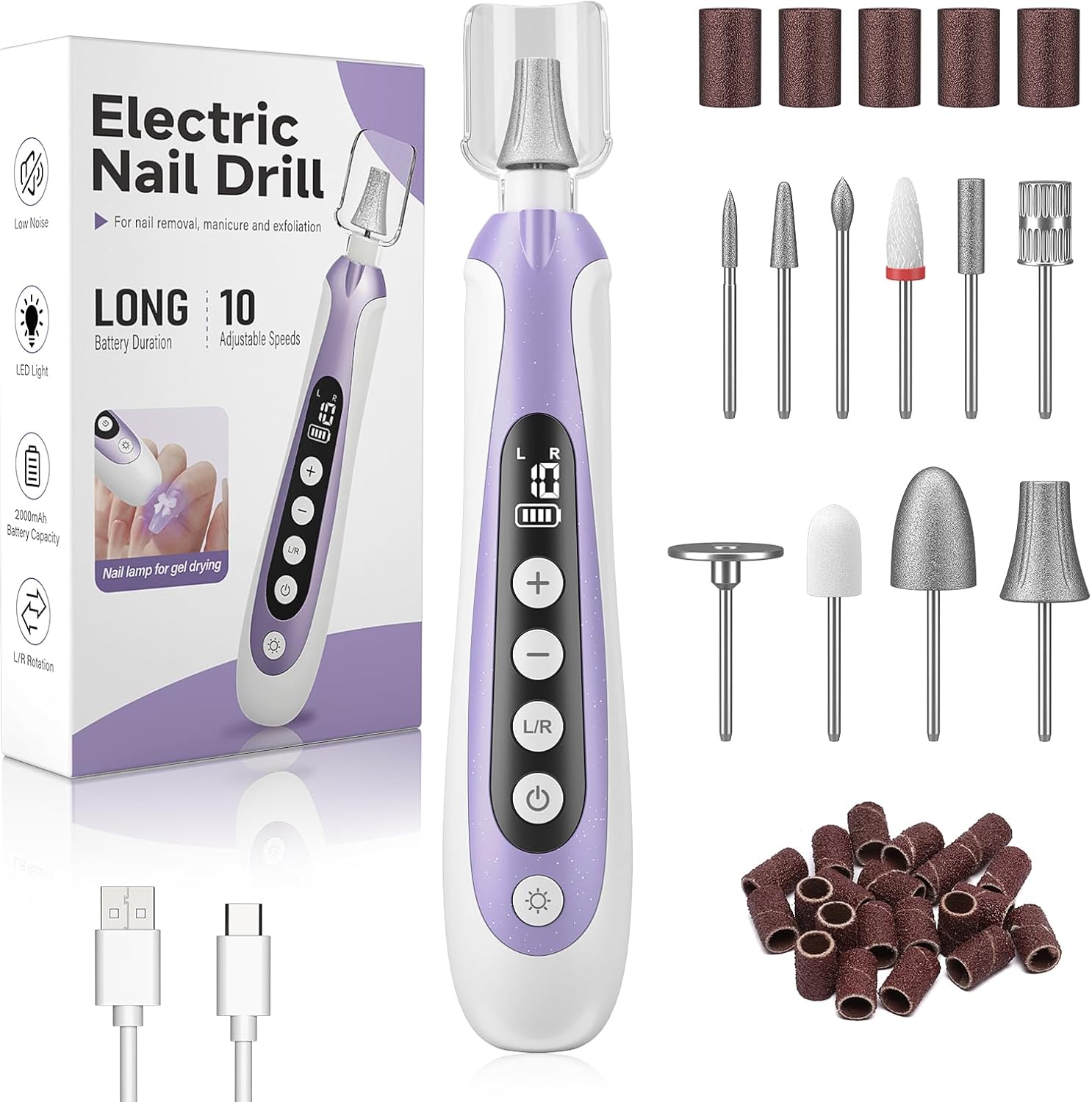 Lilonthy electric nail drill kit front view in purple