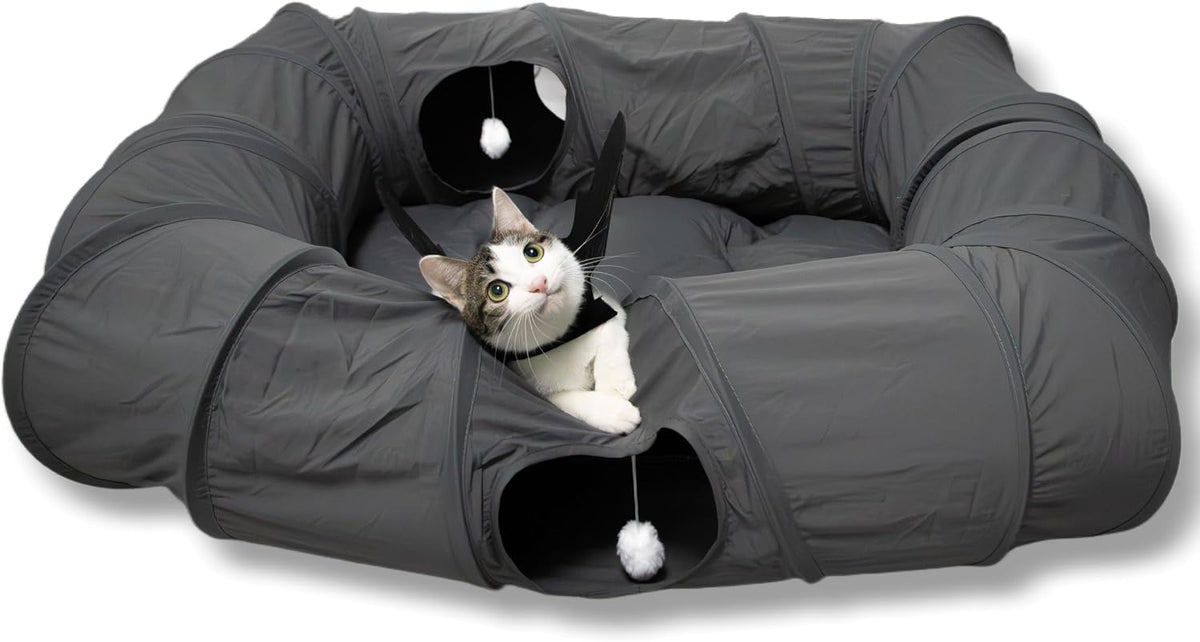 XxingSheep 4 Ways Shuttled XL Cat Tunnel Bed for Indoor Cats Peekaboo Cat Cave Donut with Cool Mat - Image 11
