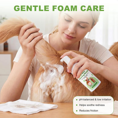 Oivolii pet rear washing foam instruction label and product dimensions view