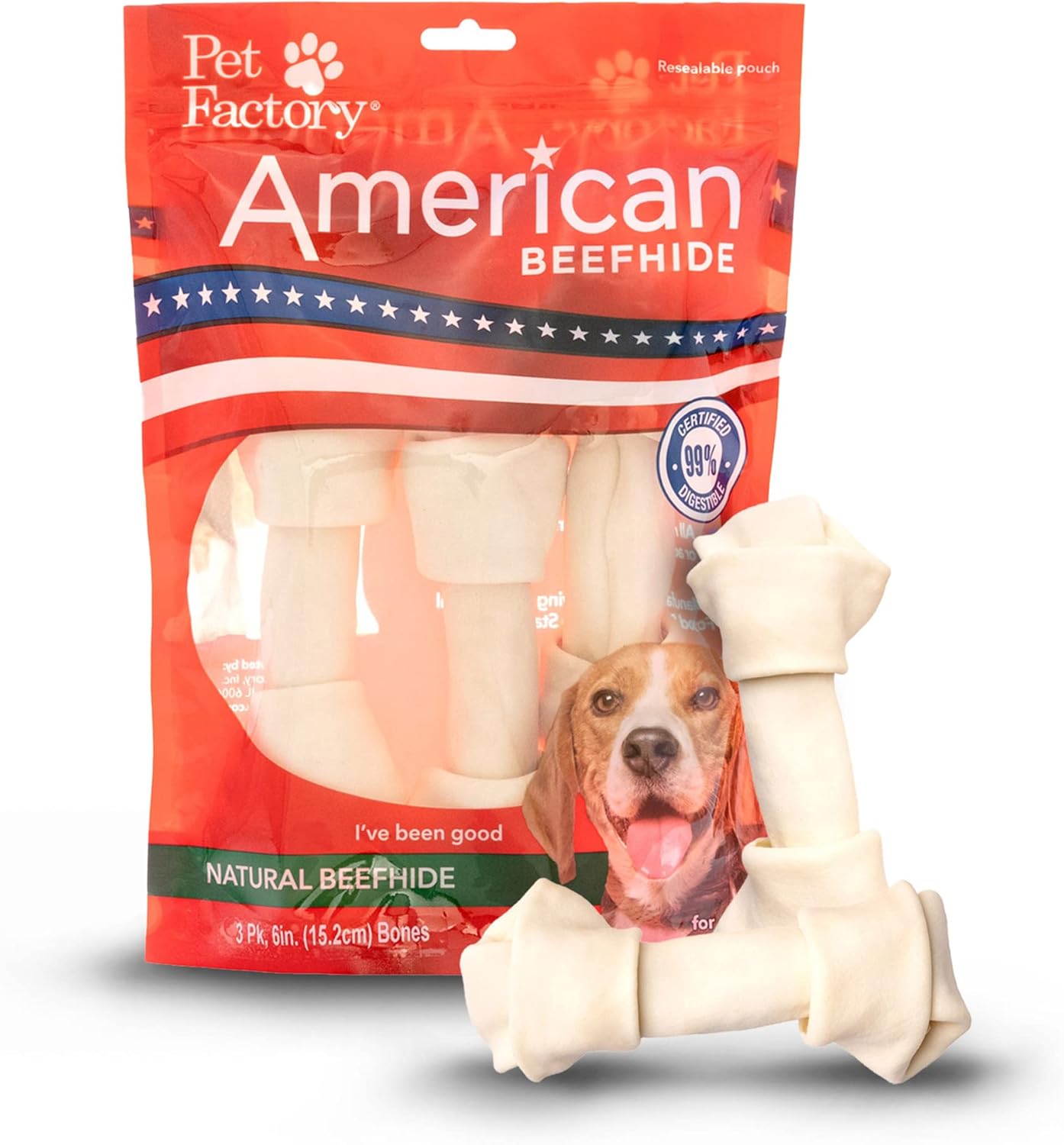 Pet Factory American Beefhide 6-7" Knotted Bones Dog Chew Treats - Natural Flavor, 10 Count/1 Pack - Image 10