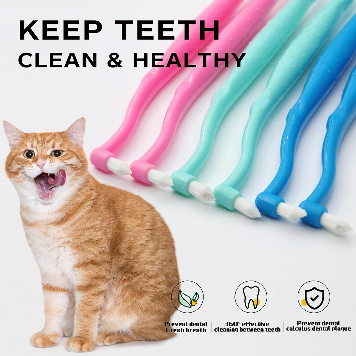 Dual Sided Cat Toothbrush Dog Toothbrush Finger Brush Micro Head, Suitable for Small to Large Dogs & Cats (White, Small) - Image 2