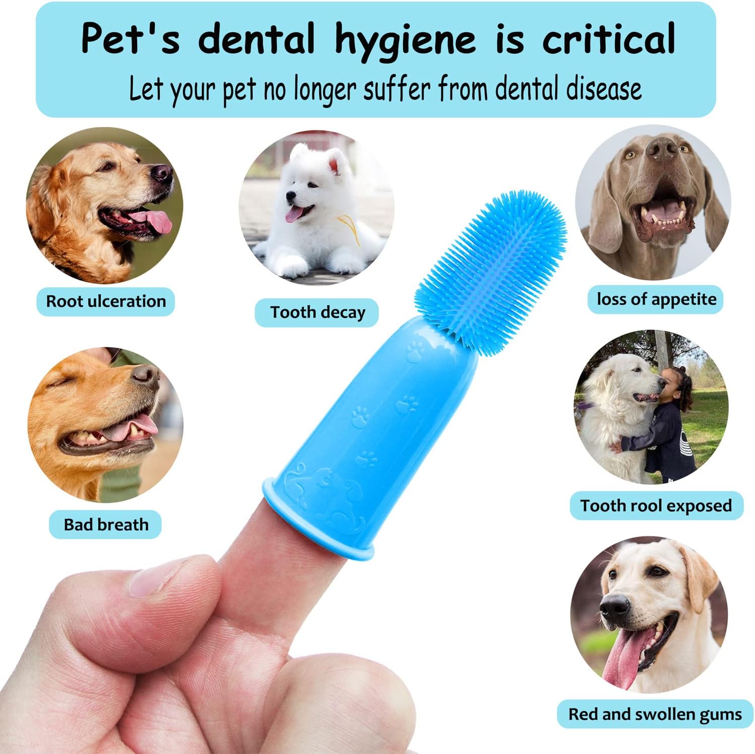 PenVinoo cotton and nylon two finger dog brush for plaque removal