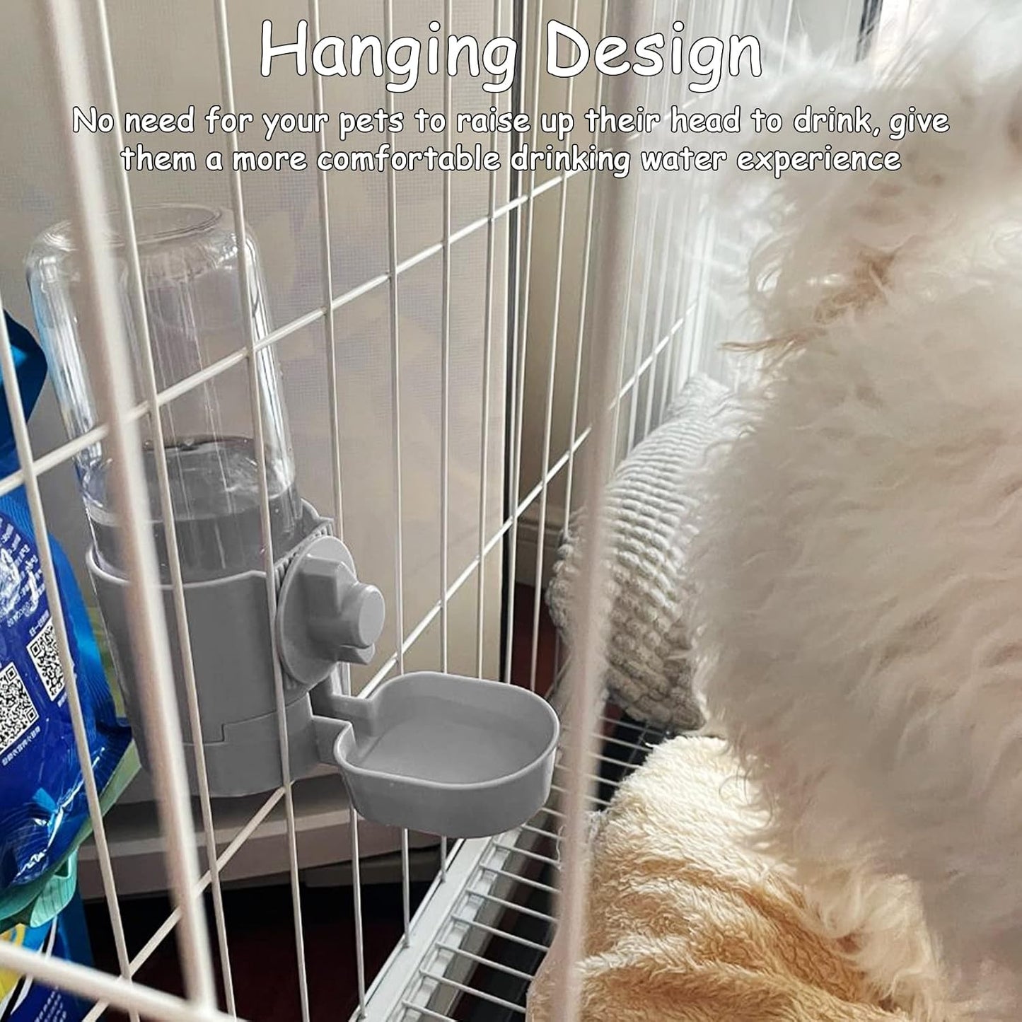 Tfwadmx Rabbit Watter Bottle 17oz Hanging Guinea Pig Automatic Water Dispenser No Drip Small Animal Cage Water Feeder Bowl for Bunny Chinchilla Hedgehog Ferret 2PCS (Grey) - Image 4