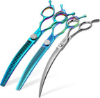 Professional Curved Thinning Shears Dog Grooming Scissors 7.5'' Rainbow Curved Thinner Scissors for Grooming Large Dogs Pet 56 Teeth Japan 440C(Curved Thinner,Rose Red) - Image 11