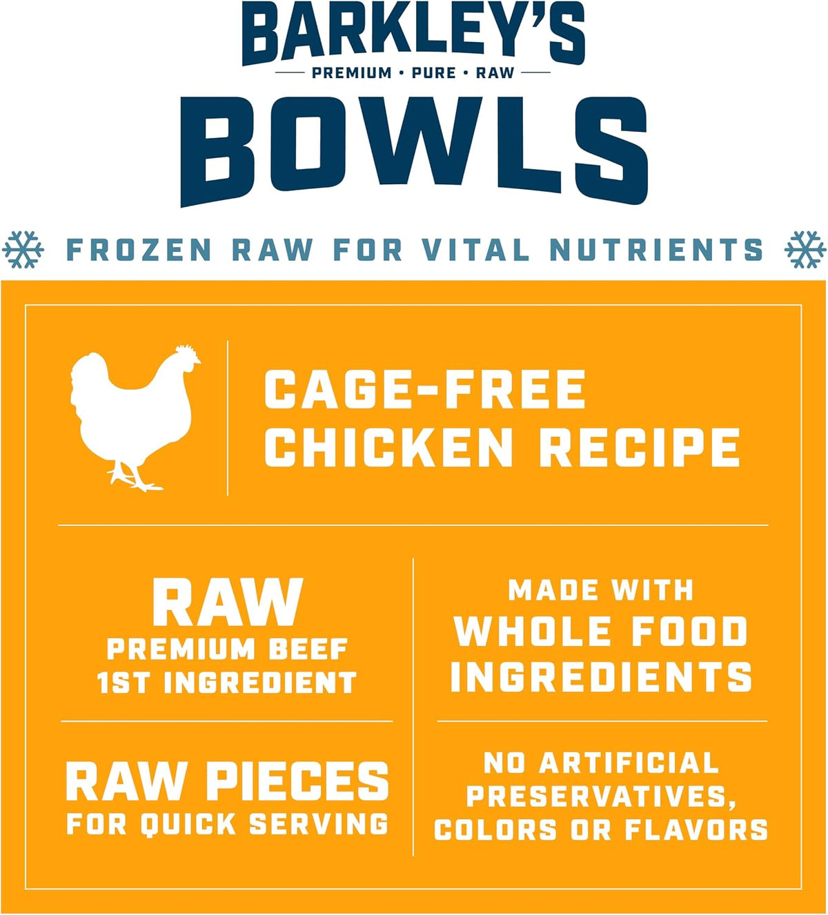 Barkley's Bowls raw chicken dog food nuggets in a bowl