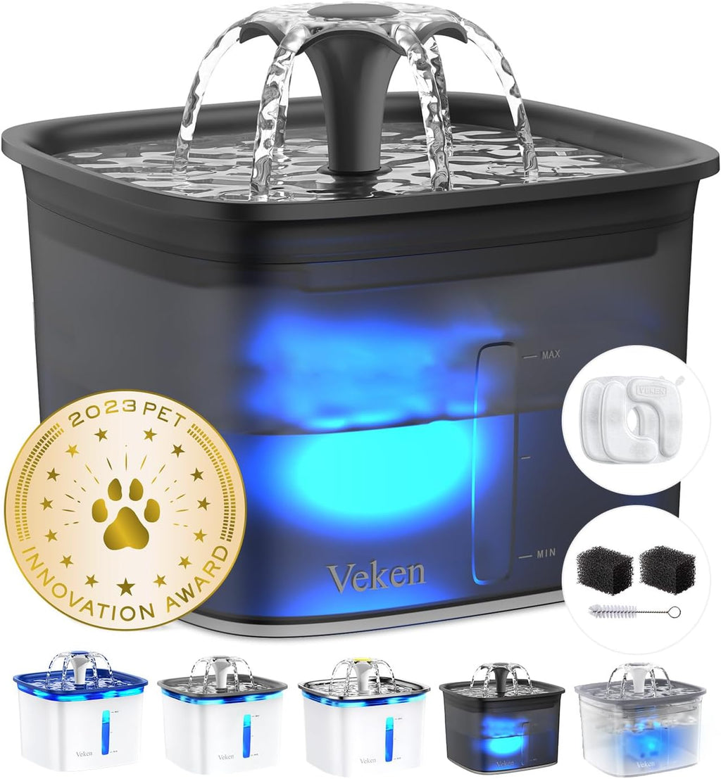 Veken Innovation Award Winner 95oz/2.8L Pet Fountain, Automatic Cat Water Fountain Dog Water Dispenser with Replacement Filters for Cats, Dogs, Multiple Pets (Grey, Plastic) - Image 11