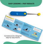 All in one feline enrichment kit featuring blue retractable stick and standalone finger loop clicker