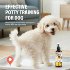 Dog potty training spray bottle being applied to green outdoor grass for pet housebreaking