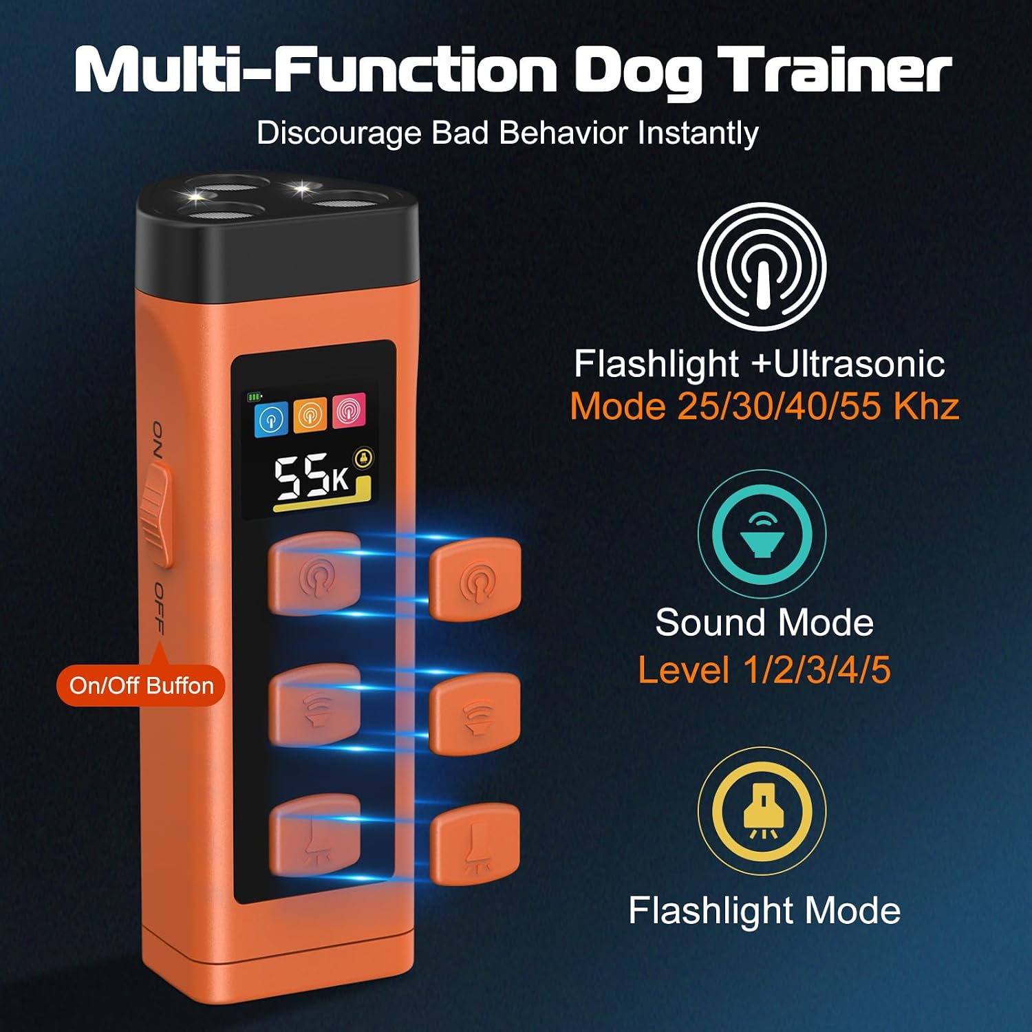 Xifrus rechargeable dog trainer showing frequency setting interface