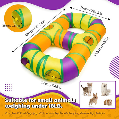 GUSTYLE interactive pet play maze with hanging plush pom-poms inside the tube.