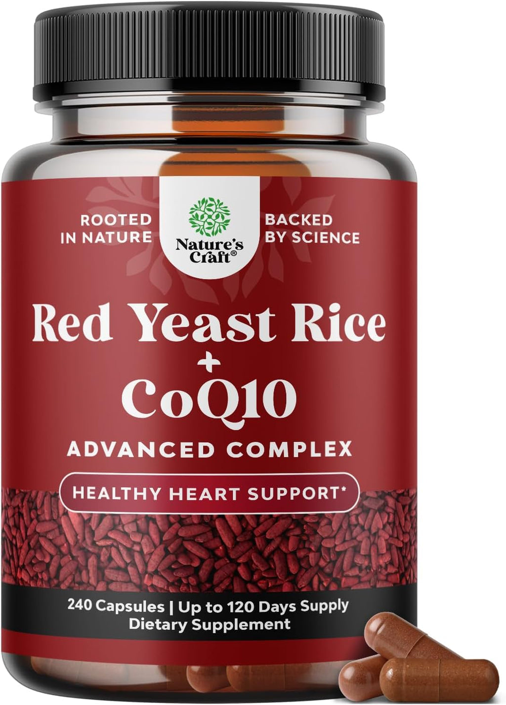Red Yeast Rice with CoQ10 Supplement - Healthy Heart Support - 120 Ct - Image 4