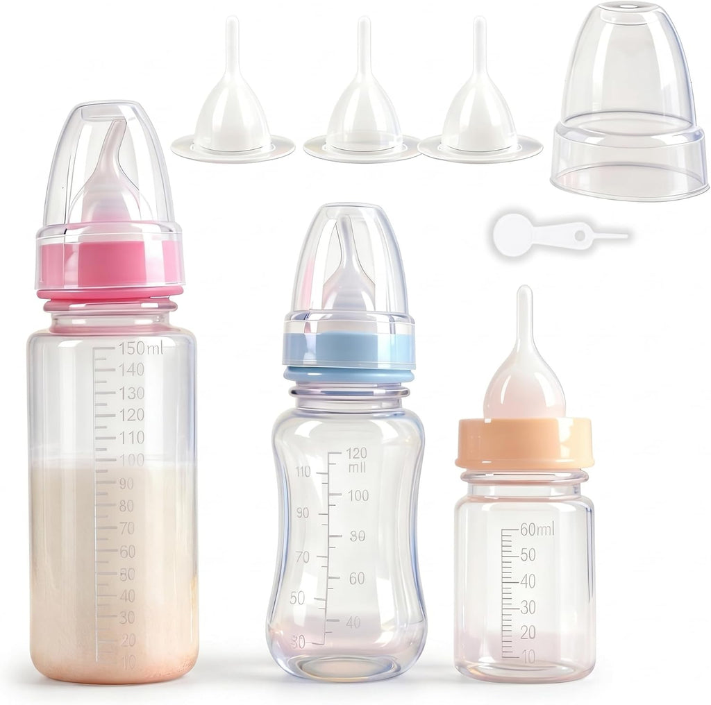 OCTKITE pet feeding bottle set front view showcasing three sizes for puppies and kittens.