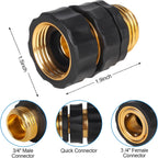 Close up view of the 3/4 inch aluminum hose adapter with a black rubberized ergonomic grip.