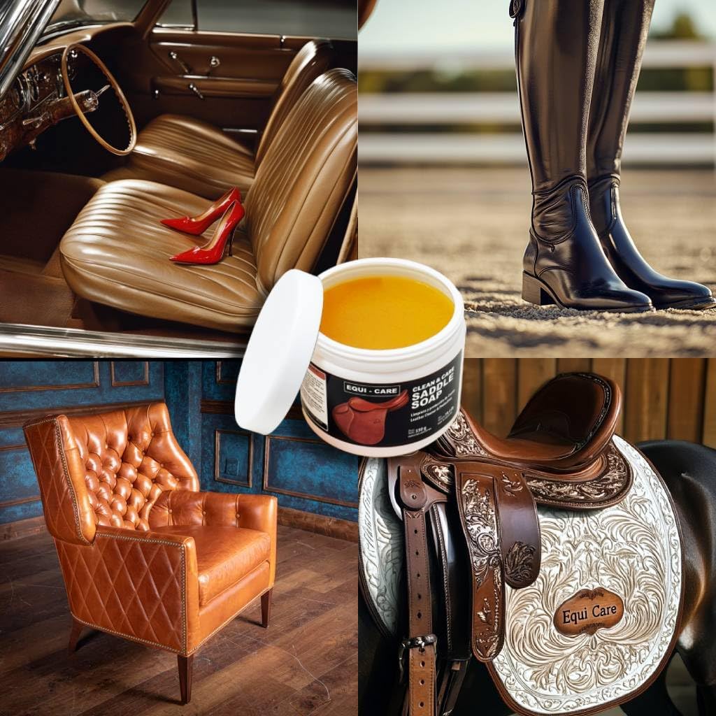 Equi-Care tack cleaner removing dirt and sweat stains from riding boots.