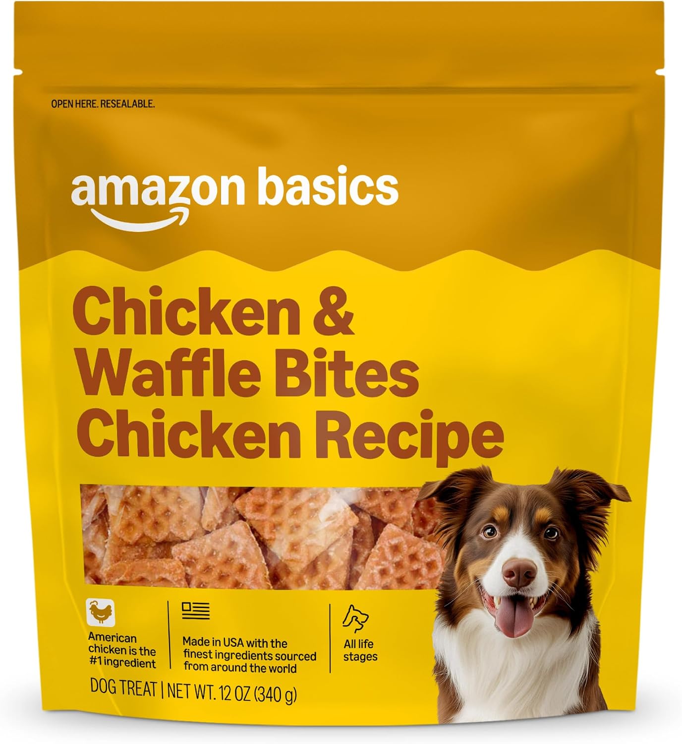 Back label of Amazon Basics chicken and waffle bites showing nutritional information