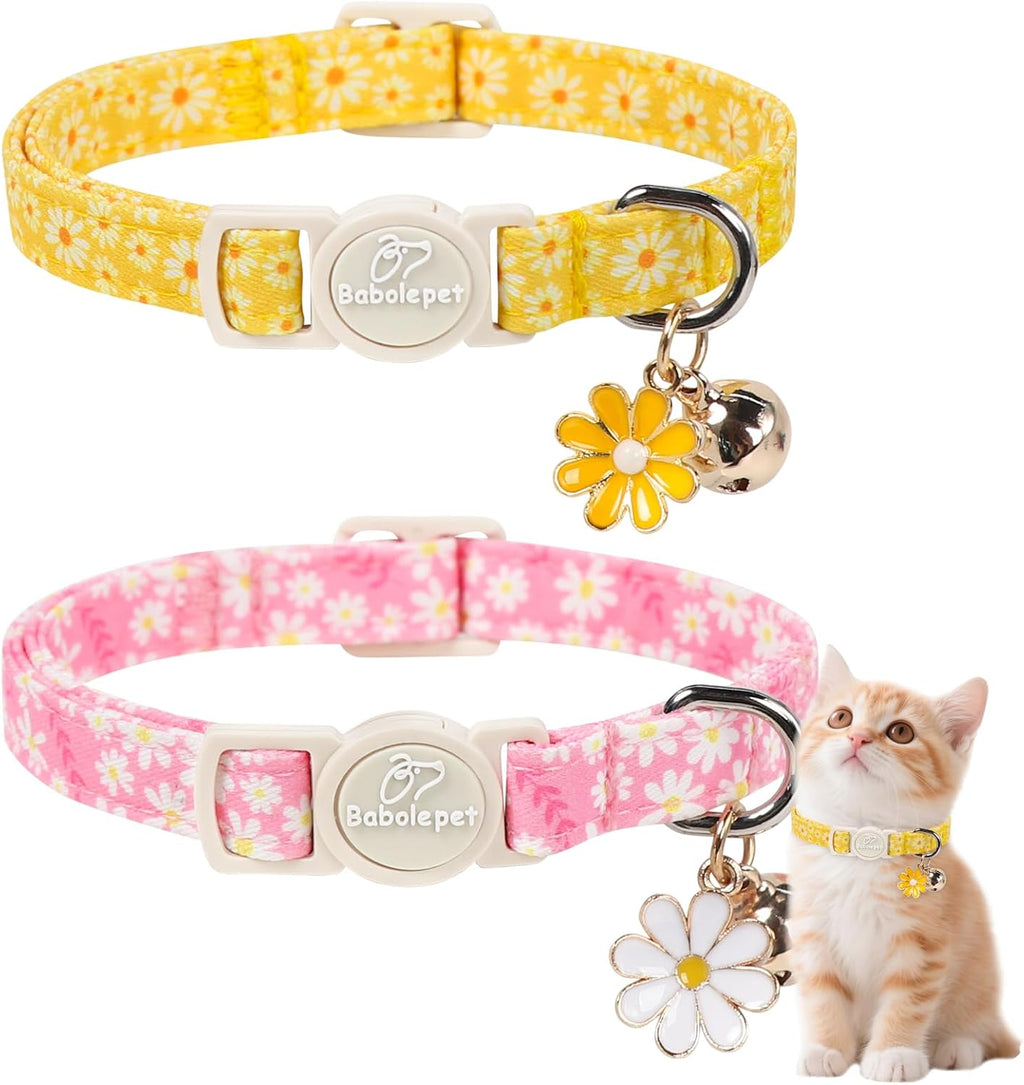 2 Pack Pink Cat Collars - Cute Bow & Daisy Breakaway Cat Collar with Bell & Matching Pendant, Soft Adjustable Spring Summer Girly Kitten Collars for Girl Cats - Image 14