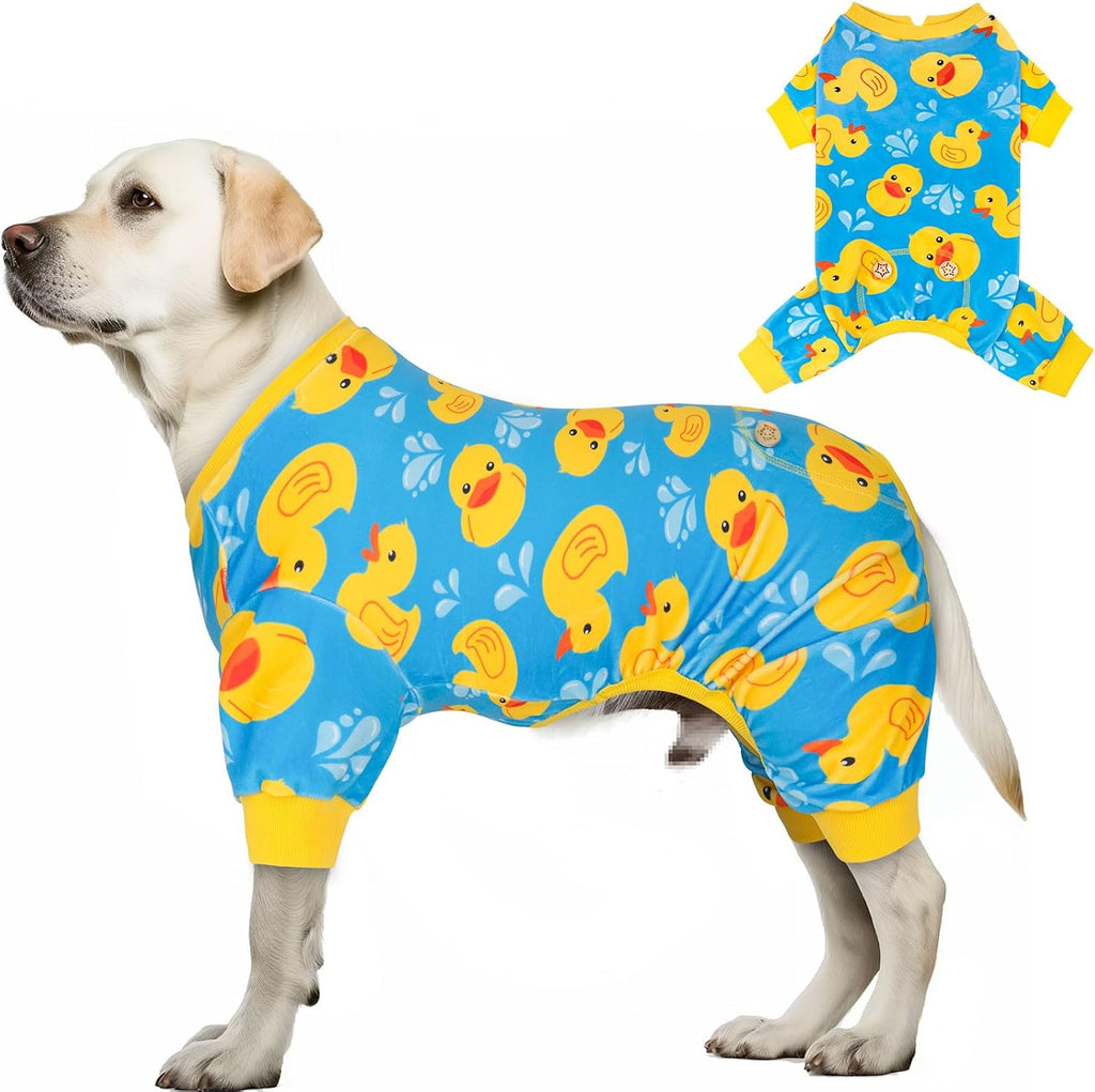 KYEESE Dog Pajamas Velvet Dog Pajamas Medium Sized Dogs Soft Dogs Clothes Pjs with Yellow Ducks Pattern Stretchy Pet Jammies Coat Comfy Pet Onesie Costume, 2X-Large - Image 10