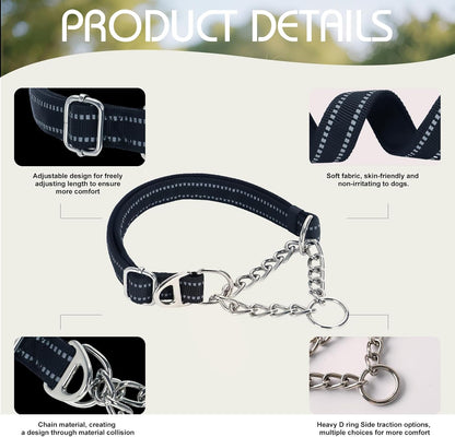 Stainless steel chain loop detail on heavy duty martingale collar