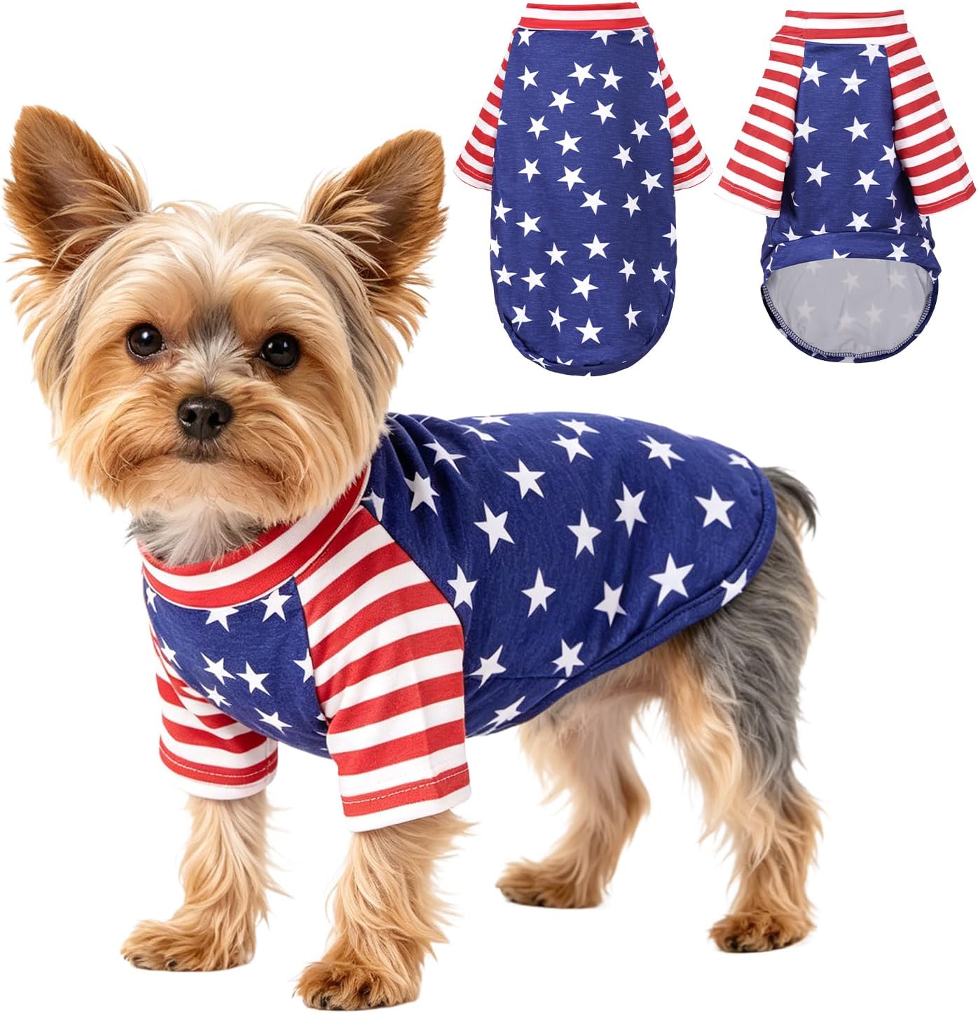 Side profile of cat wearing American flag pet vest