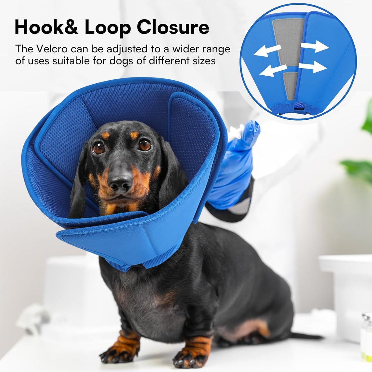 Queenmore comfortable pet recovery collar hook and loop fastener detail