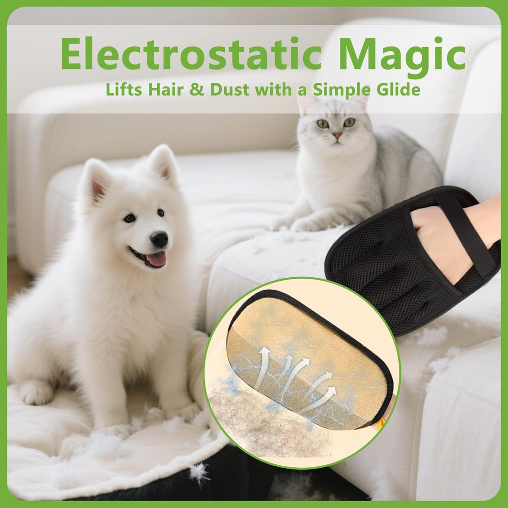 Washable pet hair brush glove wiping cat fur off car seat fabric