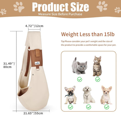 Hands-free pet papoose bag showing adjustable shoulder strap