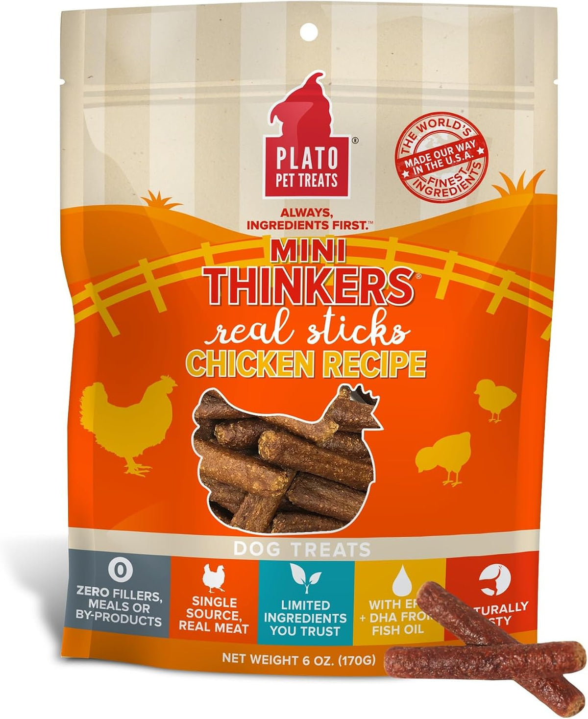 Plato Pet Treats Air Dried Dog Treats Salmon Thinkers Sticks, Natural Dog Treats, Real Meat, Air Dried, Made in the USA, 10oz - Image 9