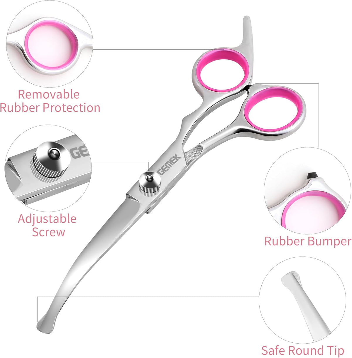 Stainless steel professional pet thinning shears with ergonomic pink finger loops