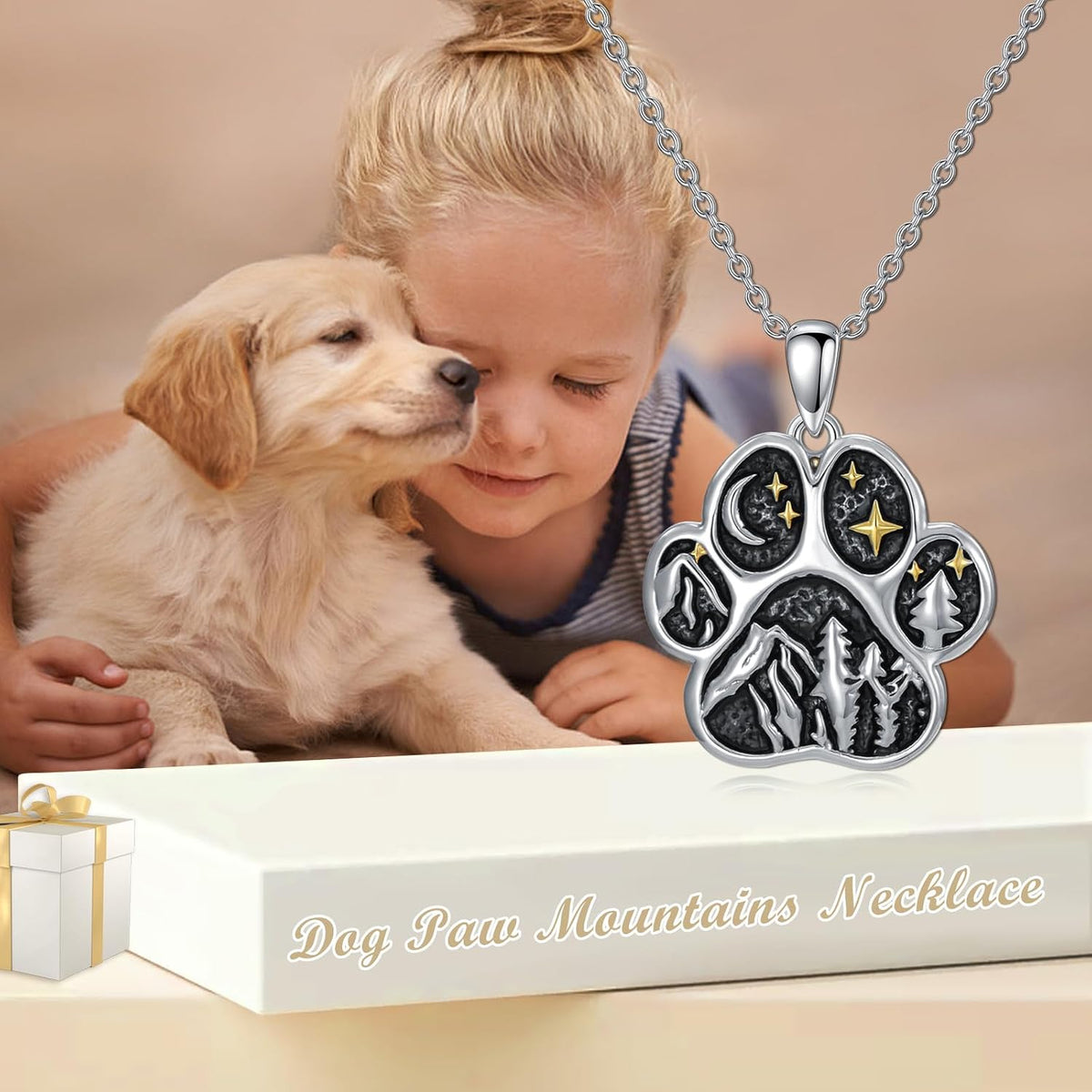 KZX pet paws necklace displaying the adjustable eighteen plus two inch chain clasp mechanism