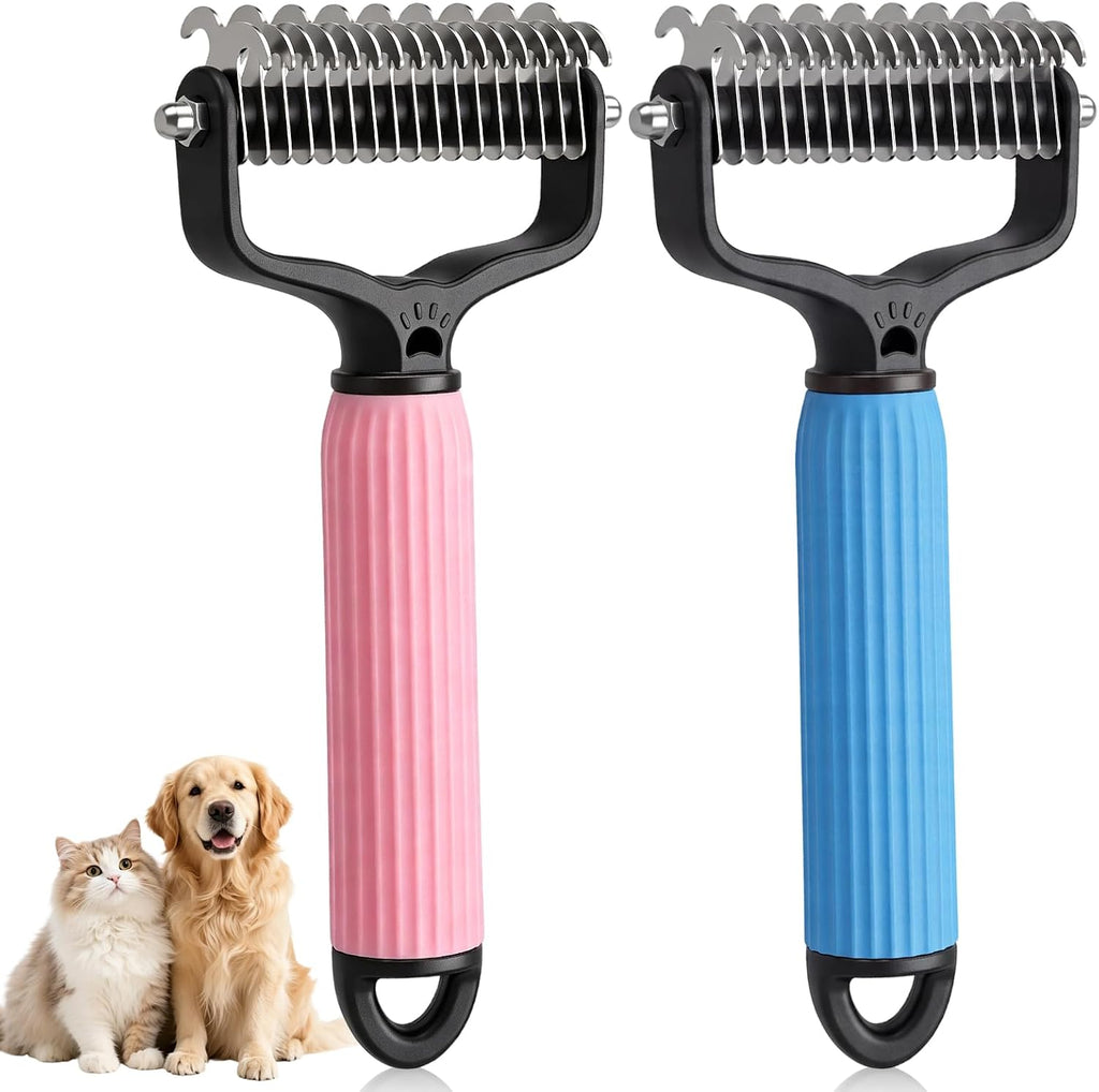 Double Sided Dematting Comb for Cats & Dogs, Undercoat Rake, Pet Grooming Brush for Long Hair, Deshedding Dog Brush Removes Tangles Knots and Loose Fur, Grooming Tool for Thick Coats(Blue) - Image 9