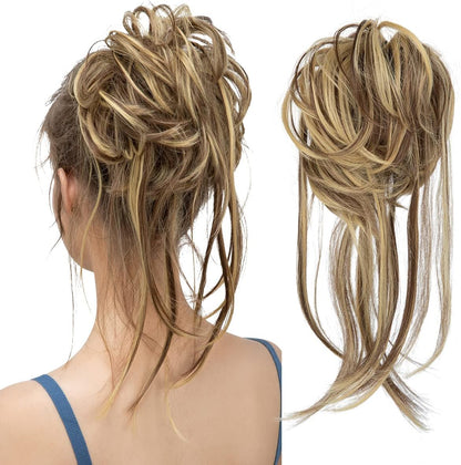 Lmoikesz CJL HAIR Messy Bun Hair Piece front view displaying curly synthetic extensions for women hair volume.
