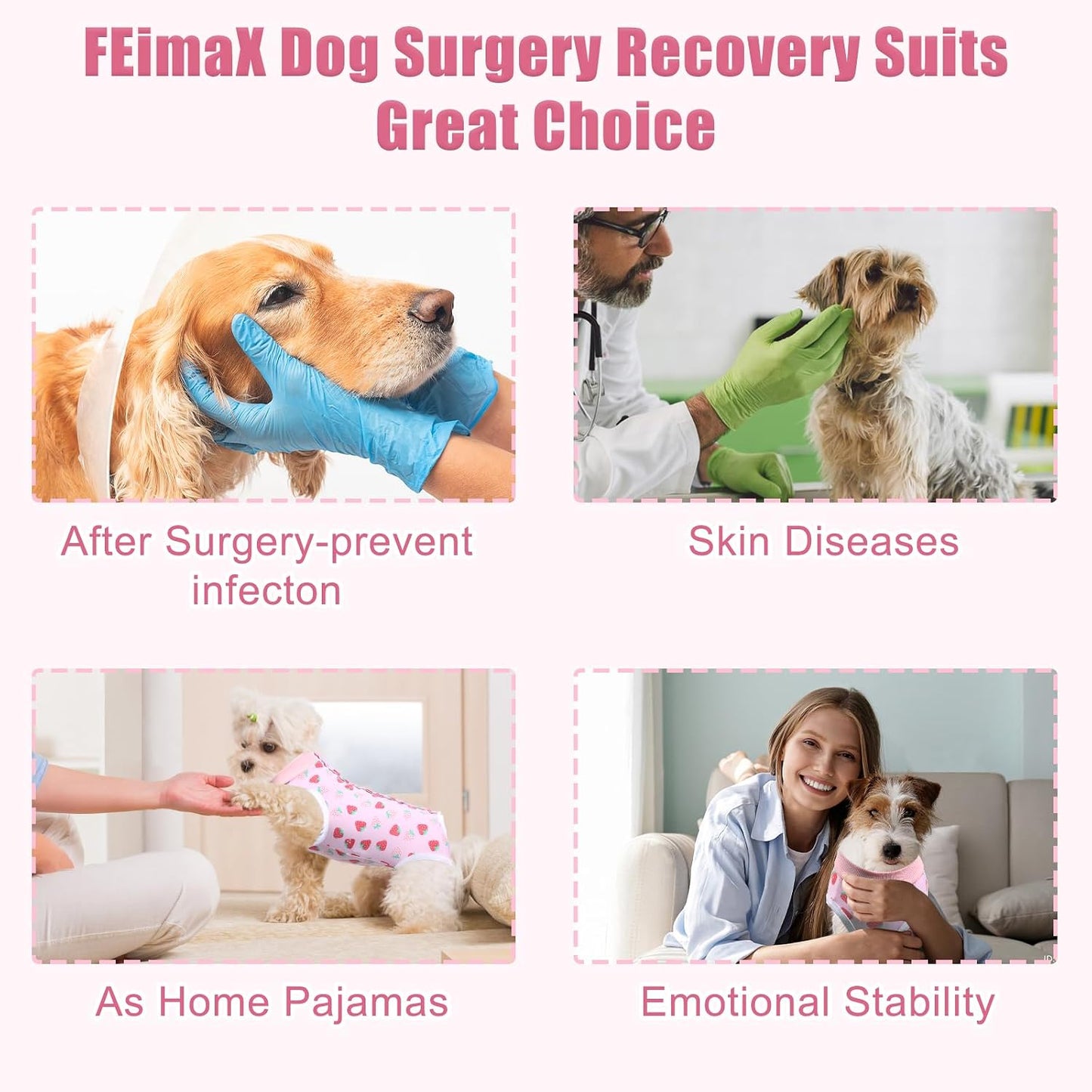 FEimaX premium pet recovery garment showing elastic stretchable spandex material